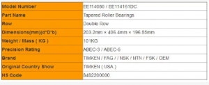 Подшипник EE114080/114161 DC (Made in China)